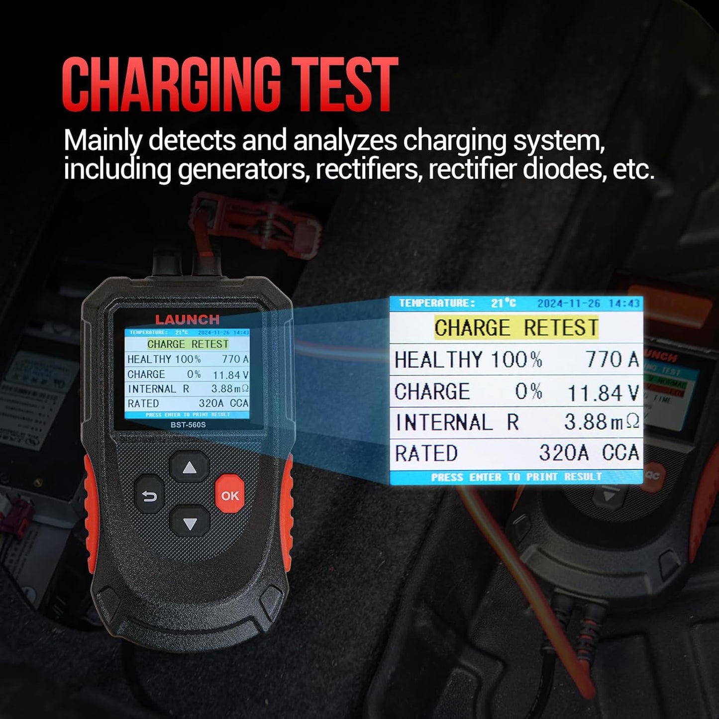 Car Battery Tester, Launch BST-560S 12V Digital Automotive Battery Load & Alternator Tester, Charging Cranking System Analyzer, for Cars Trucks Motorcycles SUVs ATVs RVs Boats