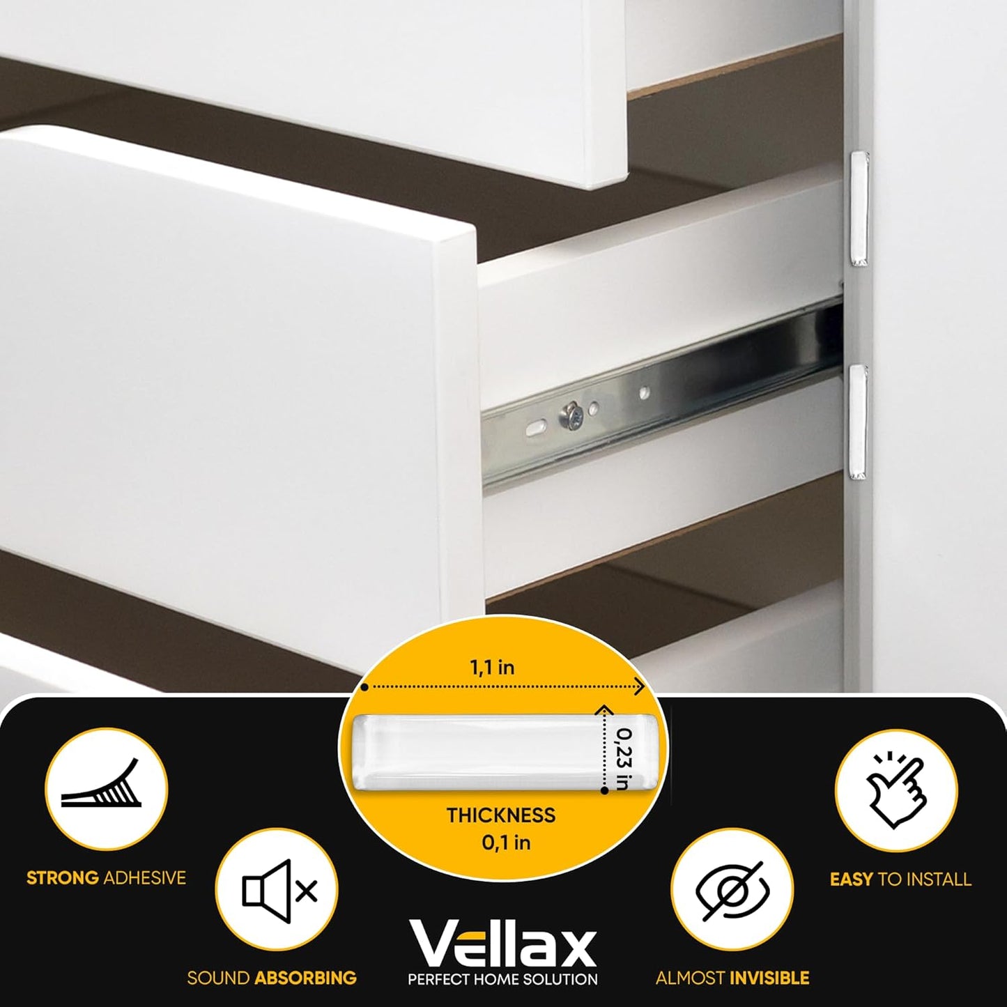 45 Door Slam Silencer Bars – Self-Adhesive Silicone Bumper Strips, Anti-Slam Noise Dampening Pads for Doors, Closets, Furniture, Soft Close Rattle Stopper, Door Protector – Vellax