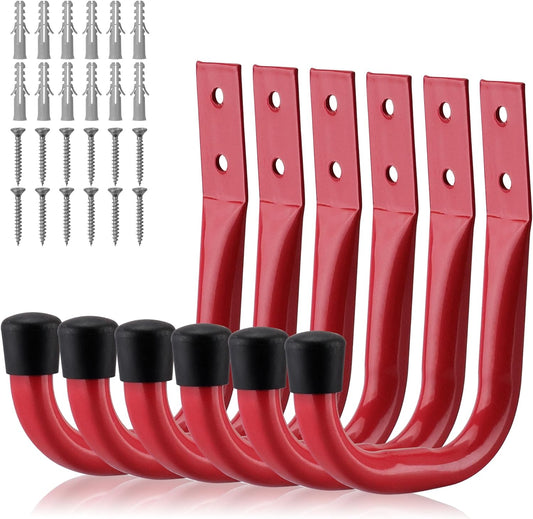 HORUSDY 6 Pack Garage Hooks, Utility Hooks, Garage Hook Heavy Duty Wall Hook (Red)
