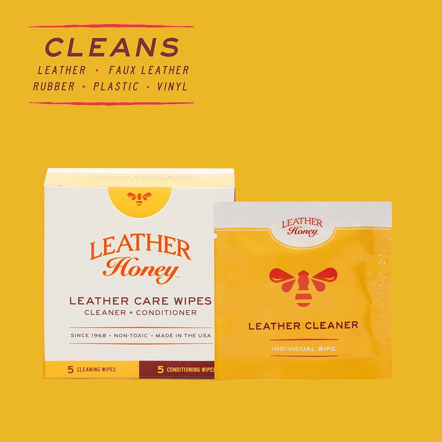 Leather Honey Leather Care Wipe Kit: Clean & Restore On-The-Go. Use for Leather Couches, Car Seats, Purses, Shoes & Bags. Safe for Any Color. Non-Toxic & Ready-to-Use. 5 Cleaner & 5 Conditioner Wipes