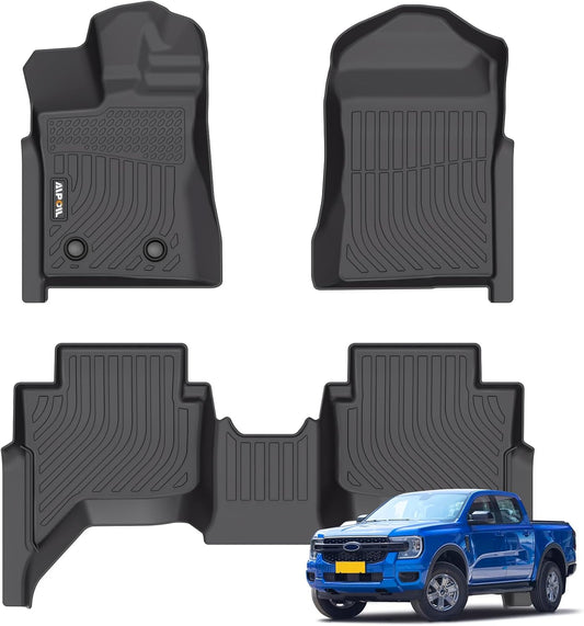 AIPOIL® Floor Mats for 2024-2025 Ford Ranger Supercrew All Weather Protection TPE Anti-Slip Automotive Full Set Custom Car Mats Accessories - Black