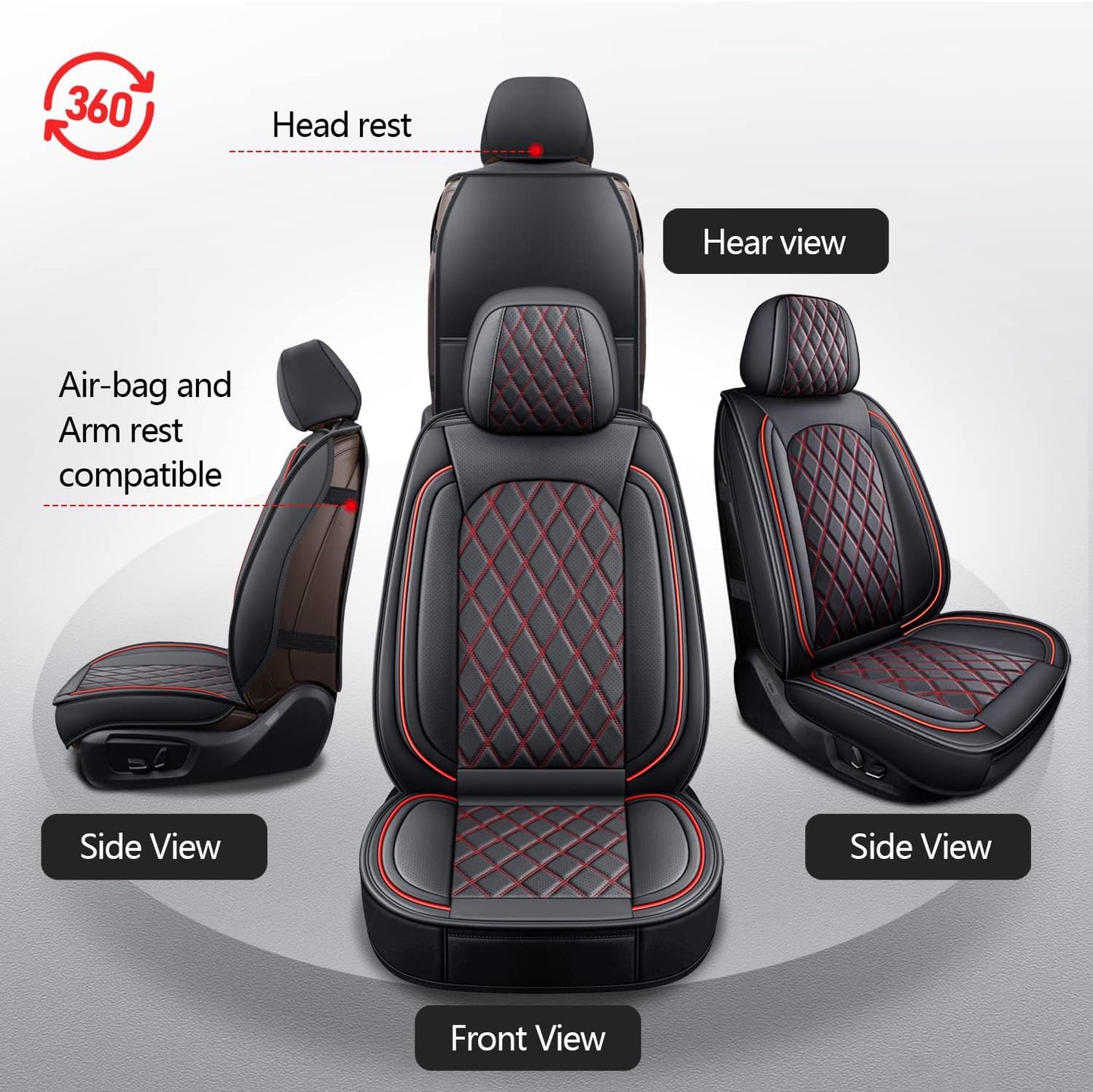 MIROZO Front Ram Seat Covers,2PCS Leather Dodge Ram Seat Covers Compatible with 2009-2025 RAM 1500 2500 3500 Truck Pickup Crew Quad Cab (2PCS Front,Black and Red)