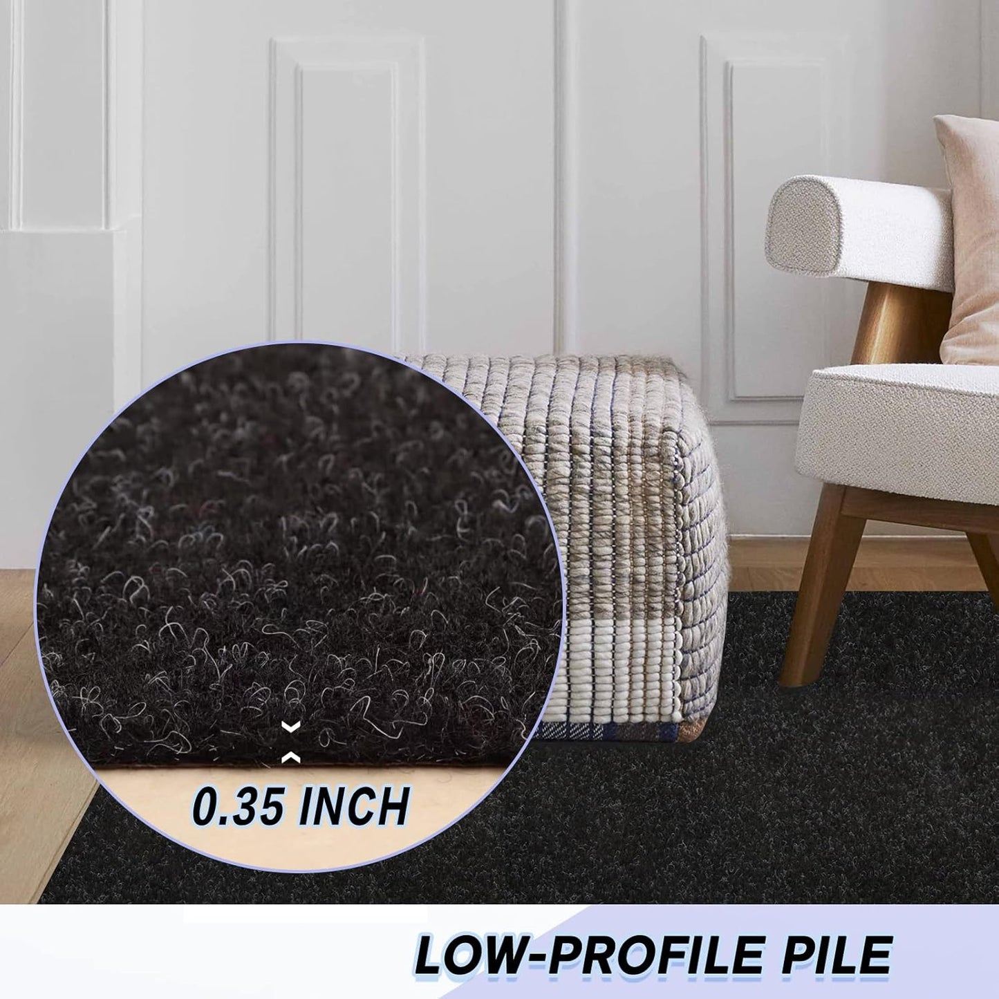 Custom Size Backed Non-Slip Area Rugs Runner, Easy Clean, Waterproof Runner Rugs for Hallway Entryway, Kitchen, Laundry, 2FT x 42FT, Black