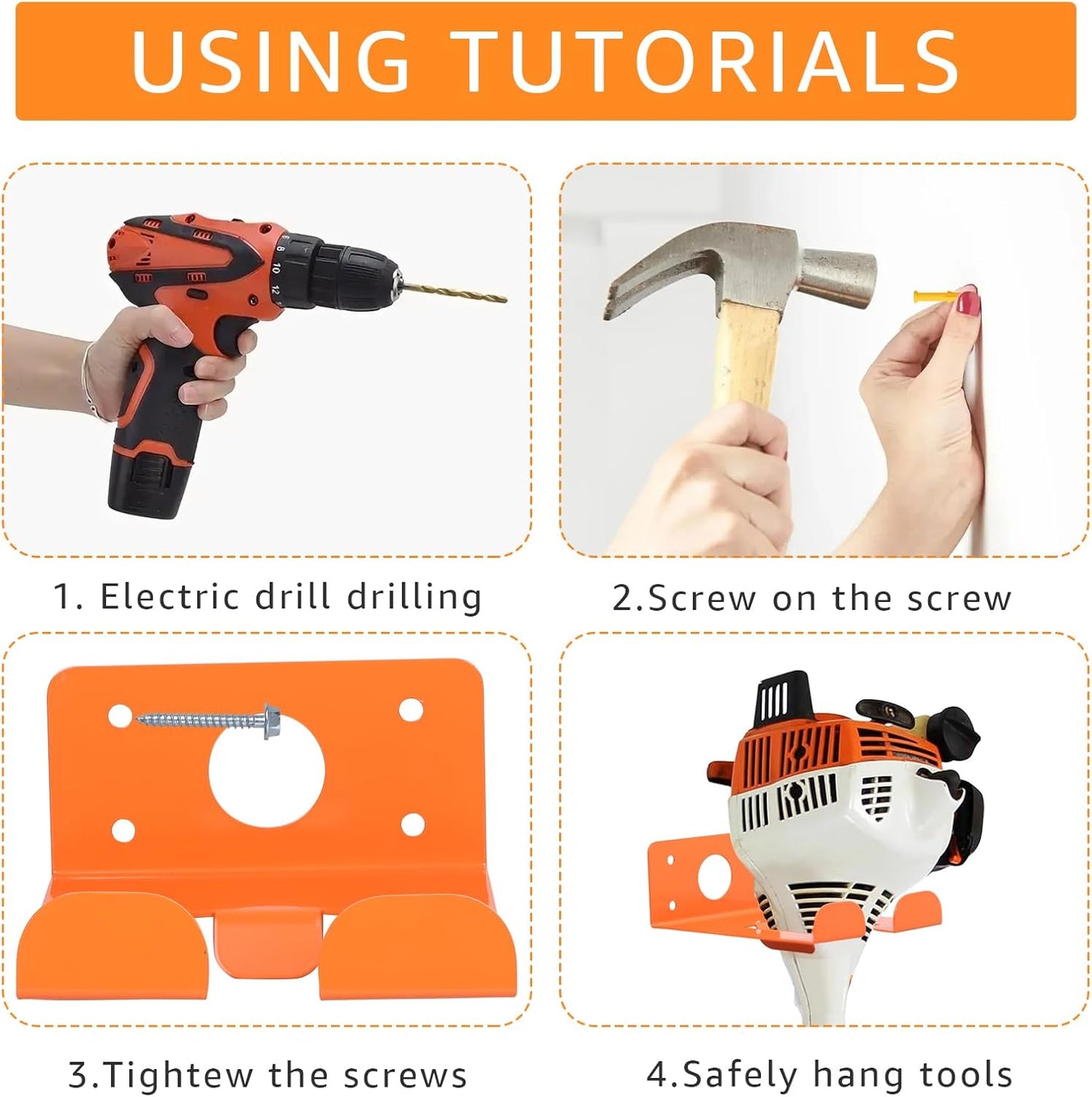 Weed Eater Rack & Chainsaw Holder - Heavy Duty Garage Organizer Wall Mount for Grass Trimmer,Hedge Trimmer, Backpack Blower, Garden Tools, 2 Pack