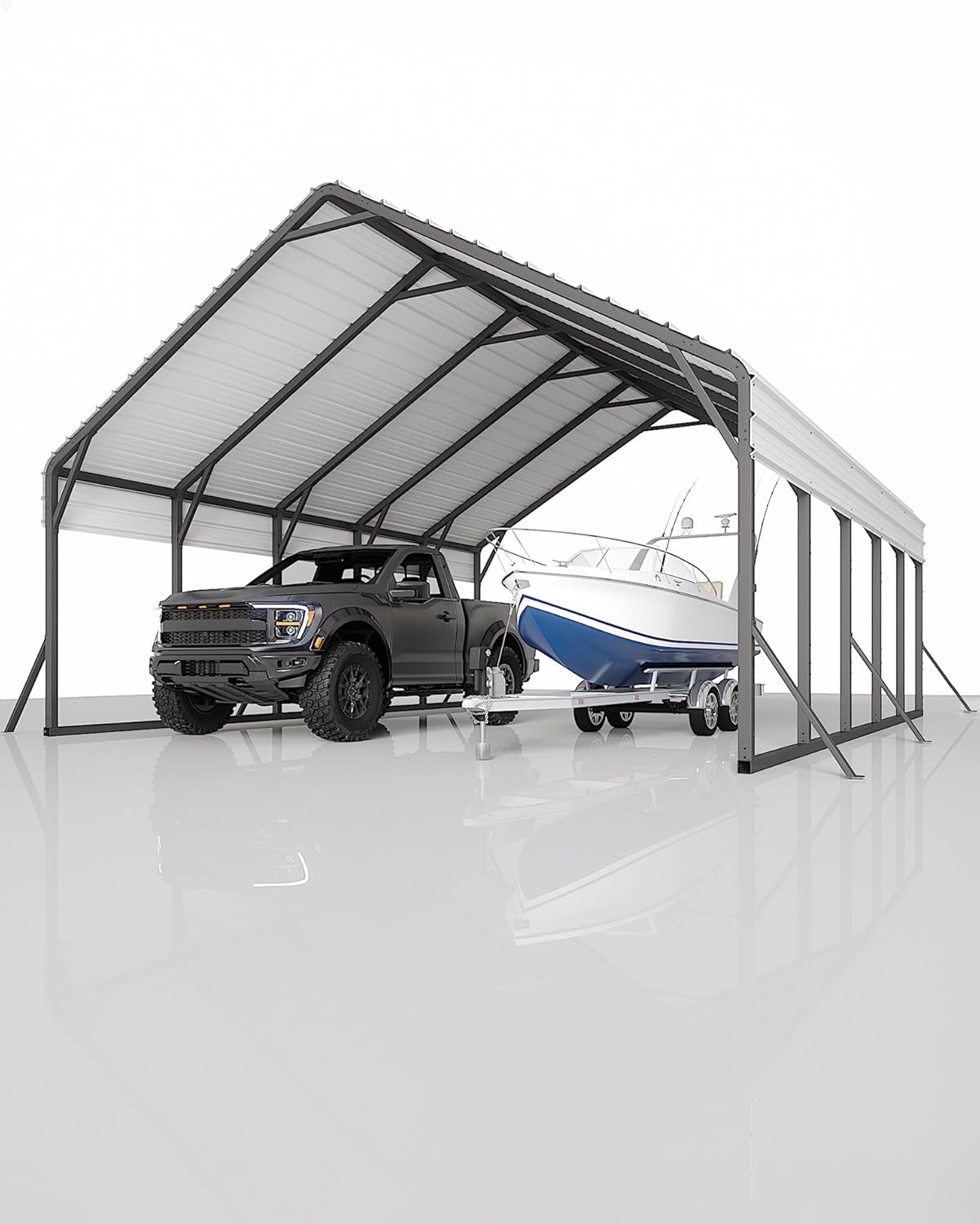 20'x25'x13' Metal Carport for 2 Cars, Extra Tall Car Port, Reinforced Frame and Roof for All-Weather, for Bass Boats, Full-Sized Pickup Trucks, and Tractors, N.W. 980 Lbs