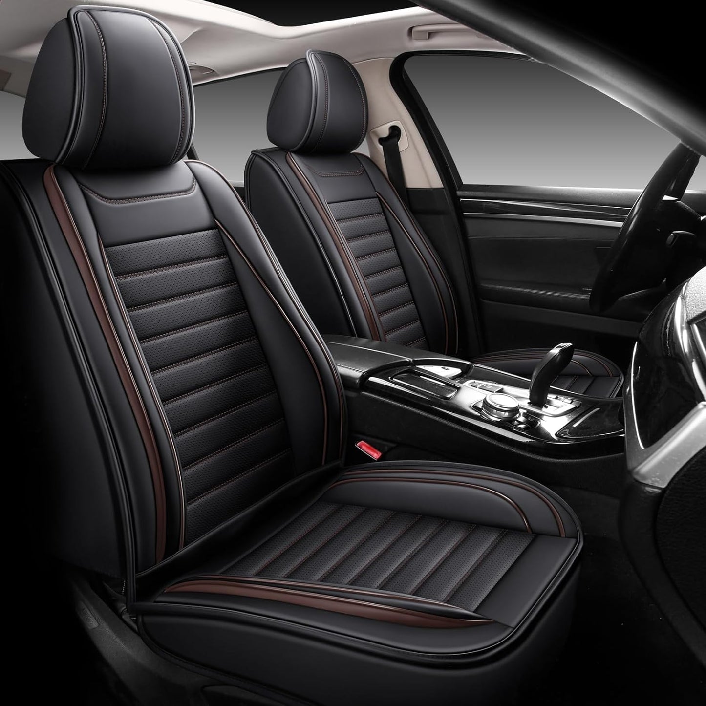 Car Seat Covers Full Set, 5 Seats Front Seat Cover and Back Seat Covers for Cars, Automotive Seat Covers, Leather Waterproof Car Seat Protectors Universal for Cars Brown