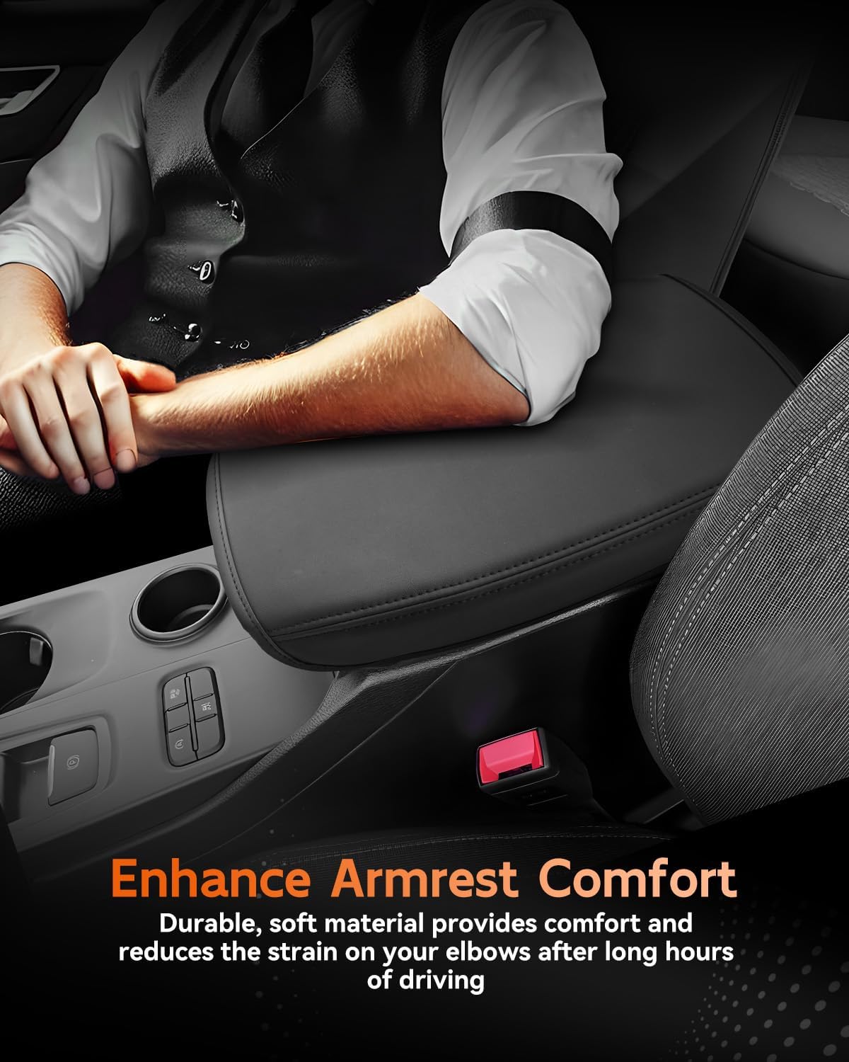 CDEFG for Ford Ranger 2024-2025 Center Console Cover Armrest Box Cover for Ranger (XL, XLT, Lariat, Raptor) 2024 2025 Accessories Console Arm Rest Protector Thin Black Leather