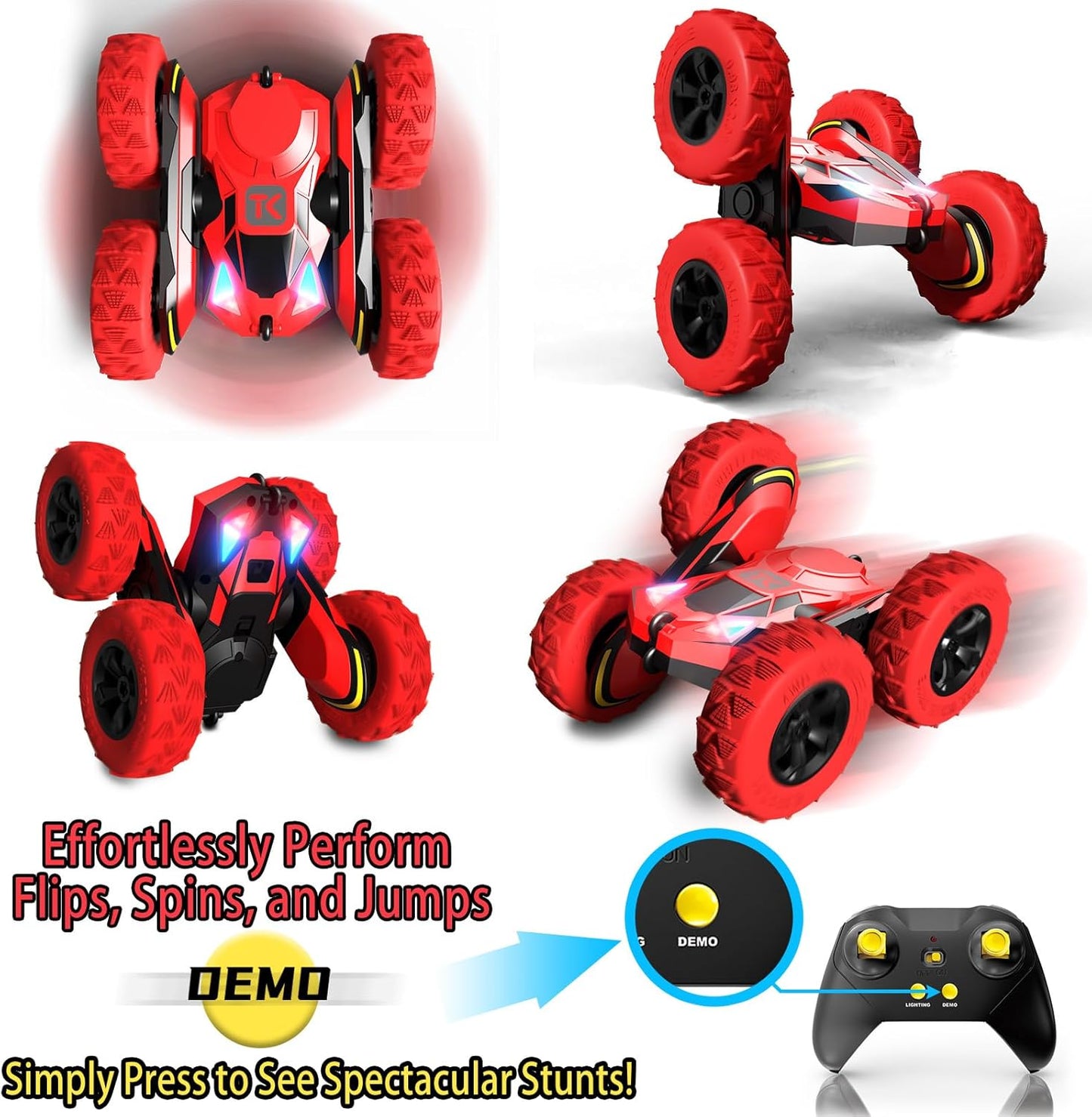 Threeking RC Stunt Car Remote Control Cars with Lights Double-Sided Driving Indoor Outdoor Toys Gifts Presents for 6 7 8 9 10 11 12 Year Old Kids Boys Girls