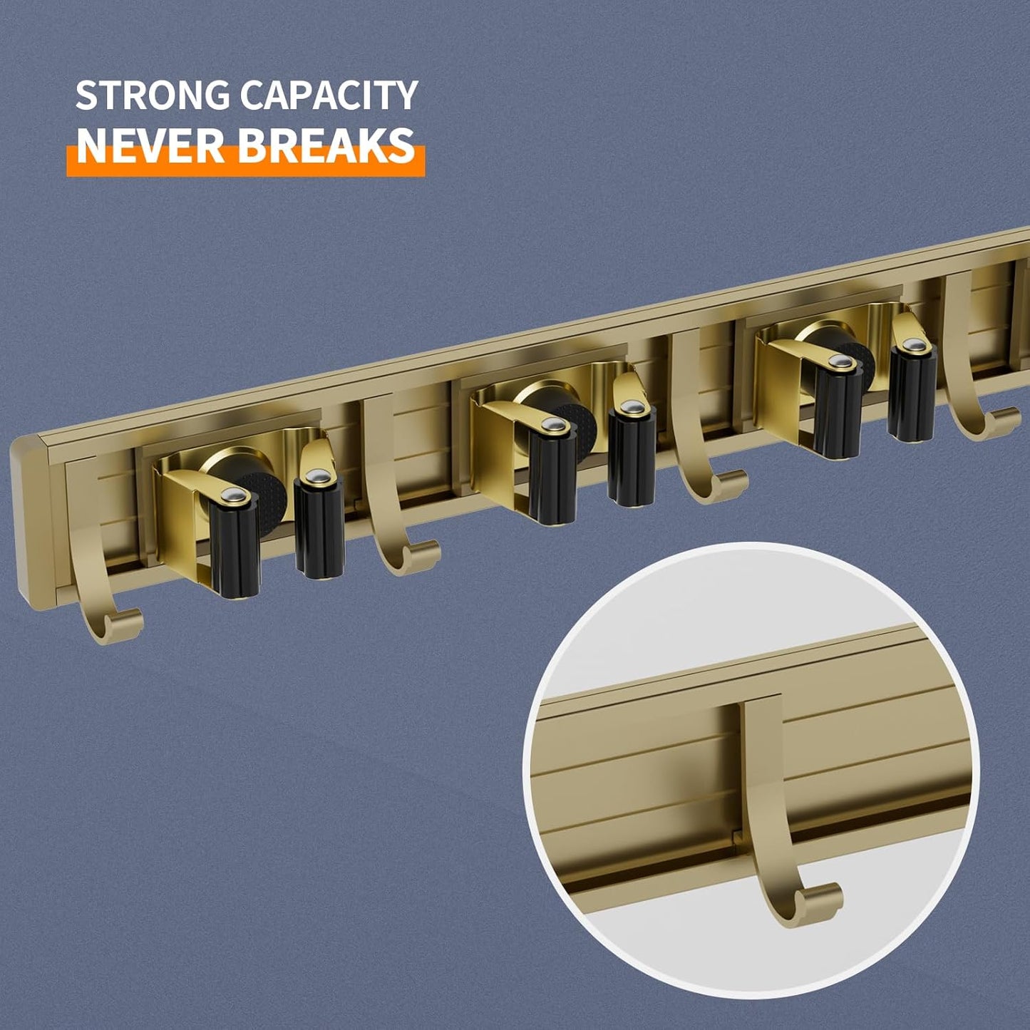 Broom Holder Wall Mount Mop and Broom Hanger Wall Mounted Garage Storage Rack Kitchen Garden Tool Organizer (4 Racks with 5 Hooks, Bronze)