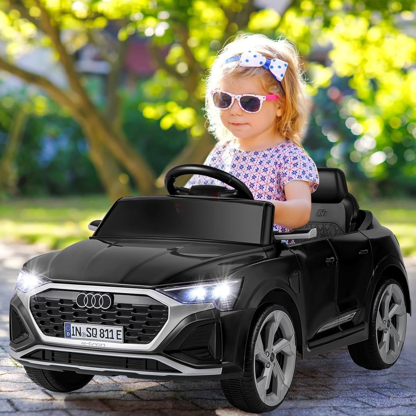 Licensed Audi SQ8 Ride on Car by OLAKIDS, 12V Kids Electric Vehicle with Remote Control, Toddlers Battery Powered Toy with 3 Speeds, Wheels Suspension, Music (Black)