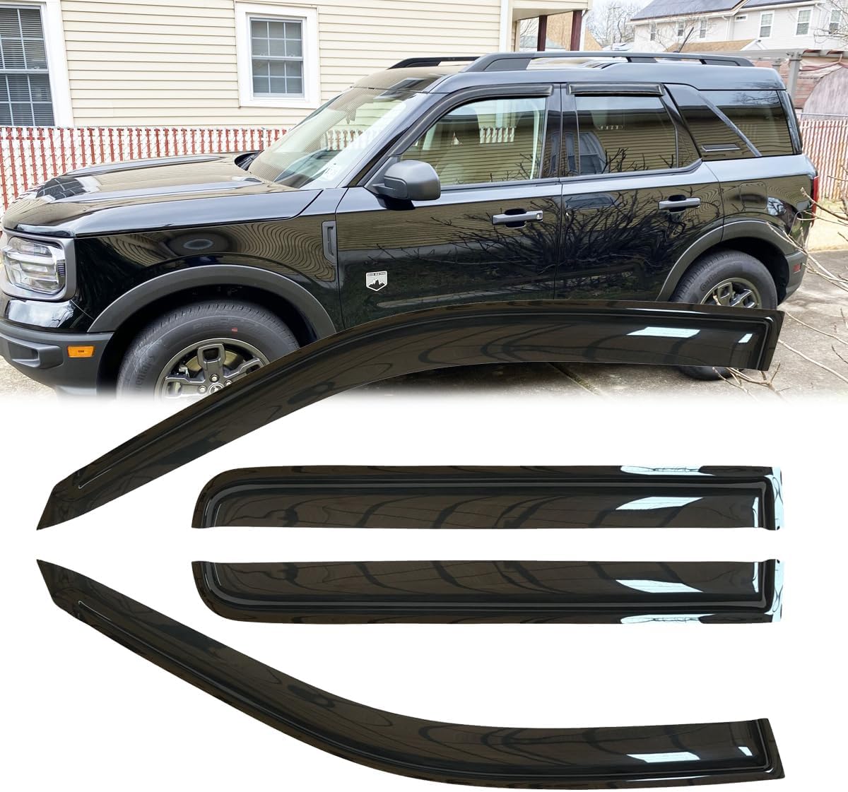 4pcs Original Outside Mount Style Window Rain Guards Durable Side Window Wind Deflectors Dark Smoke Vent Window Visors Fit for 2021-2024 Ford Bronco Sport