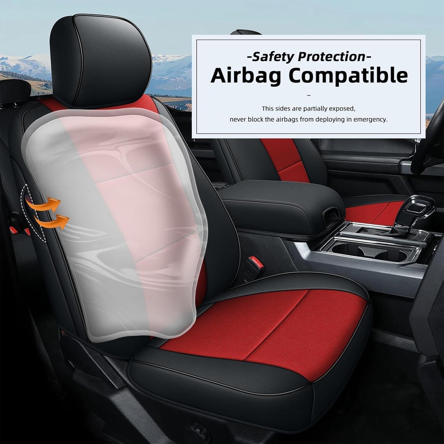 AOMSAZTO Front Seat Covers for Ford F150 XL XLT: 2015-2024 SuperCrew & F250 F350 F450 2017-2024 Super Duty Crew Cab XL XLT Faux Leather Full Set Seat Cover (Black + Red, 2PCS Front)