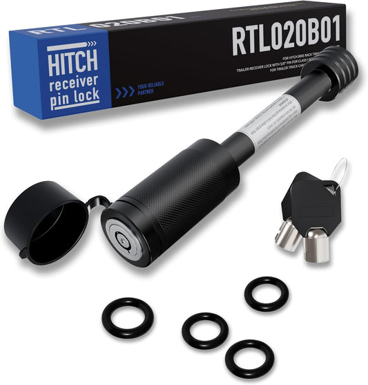 RETRUE Trailer Hitch Locks, 5/8" Locking Hitch Pin for 2" and 2 1/2" Receiver Class III IV Hitch, Tow Hitch Pin Lock Dia 3-1/2” Long Pin with O-Rings Weatherproof Caps for Trailer Truck Car Boat