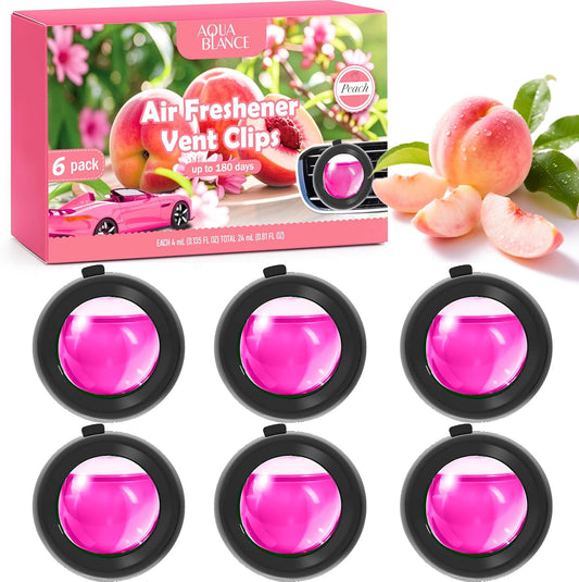 Car Air Freshener Vent Clips, Peach Scent, 6 Pack, Long Lasting Scent Up to 180 Days, Car Fresheners for Women, Car Vent Clip for Men