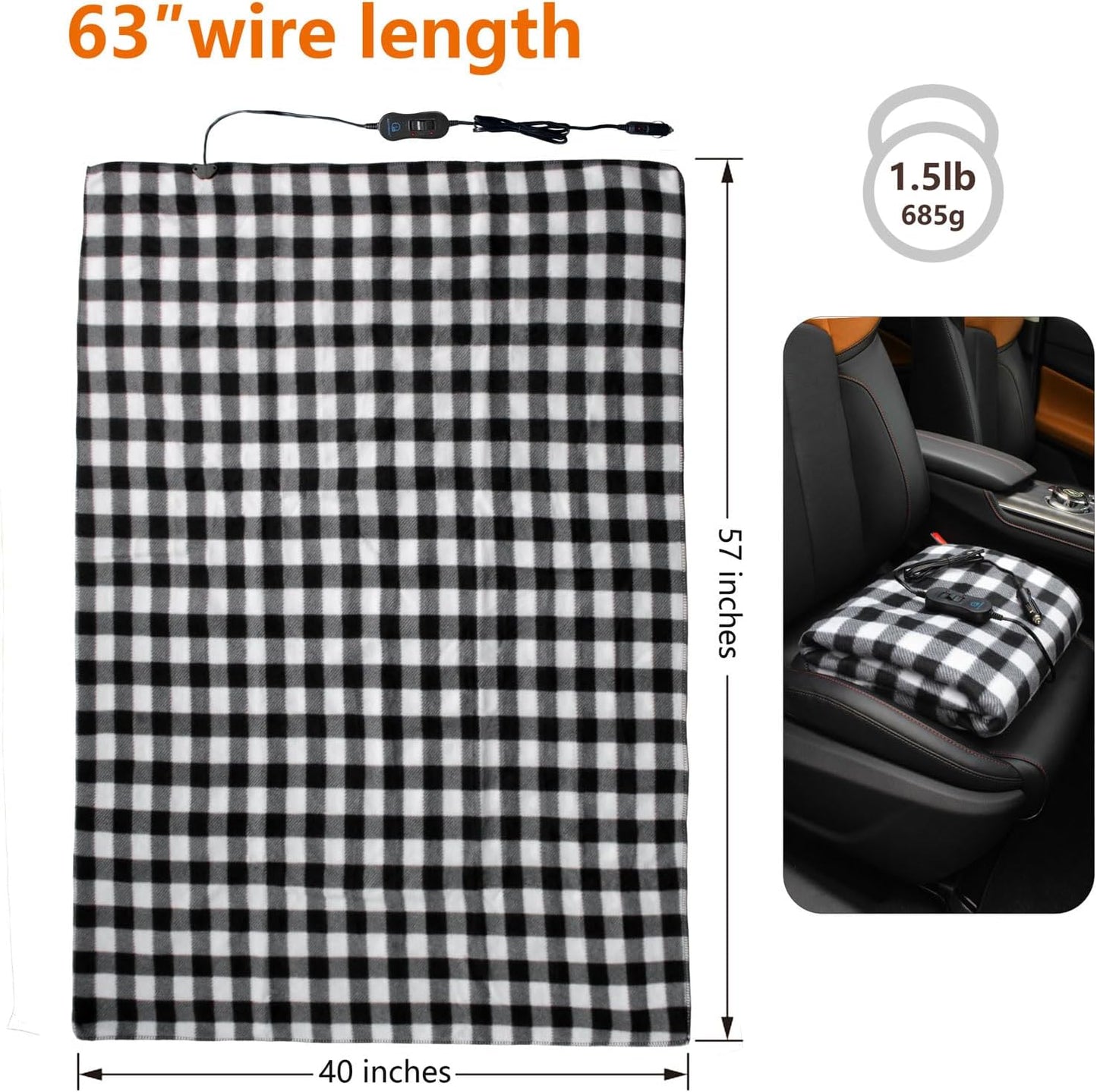 Electric Blanket,12 Volt Heated Blanket,Car Heated Travel Blanket, with a Timer, Warm Blanket for Cars,Office,Travelling (at, 57"x40")