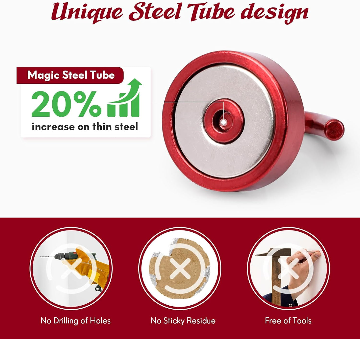 Neosmuk Magnetic Hooks, Cruise Ship Essentials, 40lb+ Heavy Duty Magnetic Hooks for Cruise Cabins, Refrigerator, Grill, Hanging, and Travel | Extra Strong Must-Haves Magnet Hook,Red,Pack of 10