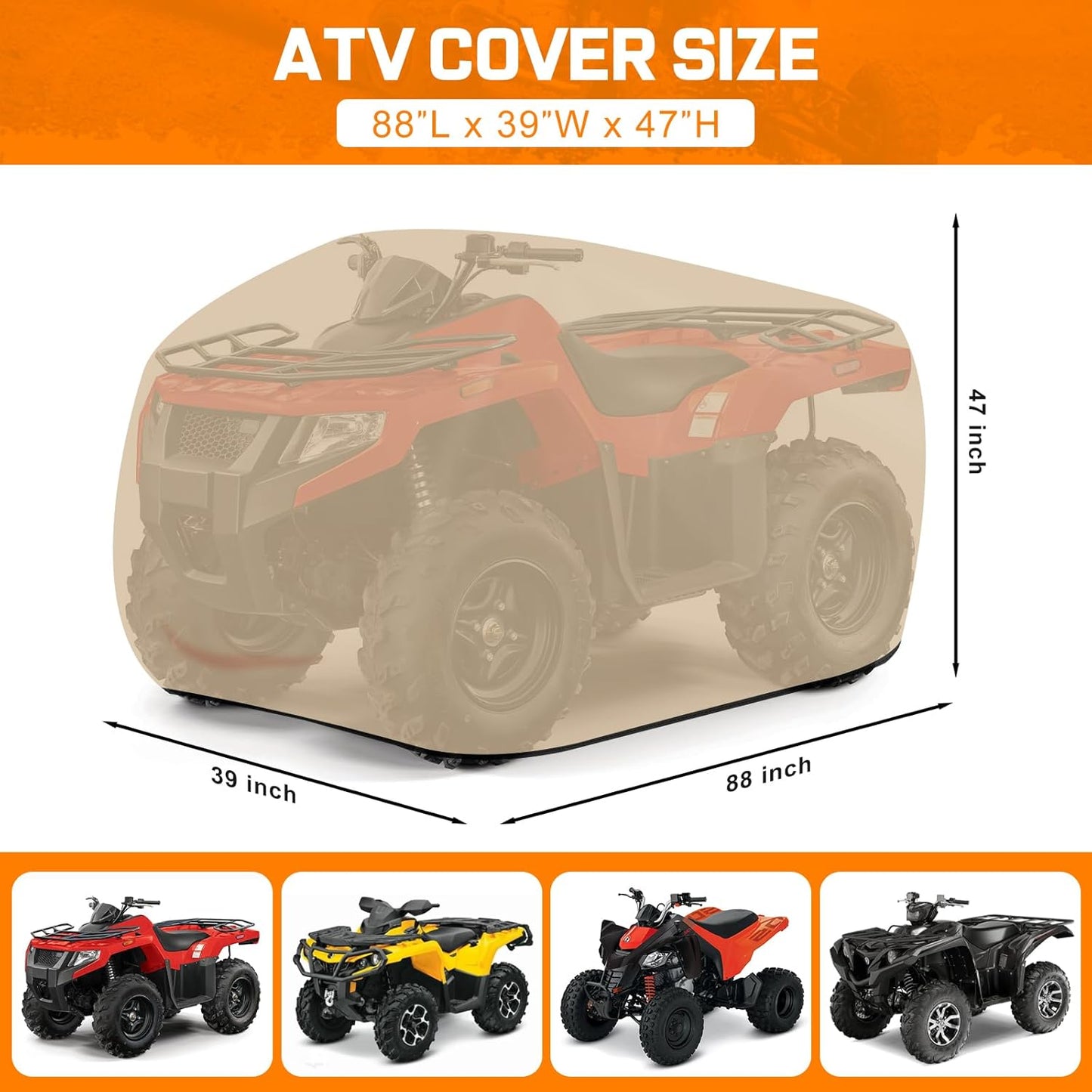 Comnova ATV Cover for 4 Wheelers - 88 Inch ATV Covers 600D Waterproof Heavy Duty, Outdoor Four Wheeler Quad Cover All Weather Large for Polaris, Kawasaki, Arctic Cat, Honda, Yamaha and More