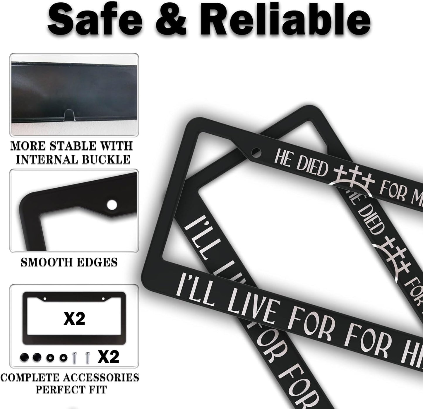 Fun License Plate Frame Cover Black and White License Plate Frames He Died for Me I’ll Live for Him Aluminum Metal Car Accessory 2 Pack with Screw Covers Set
