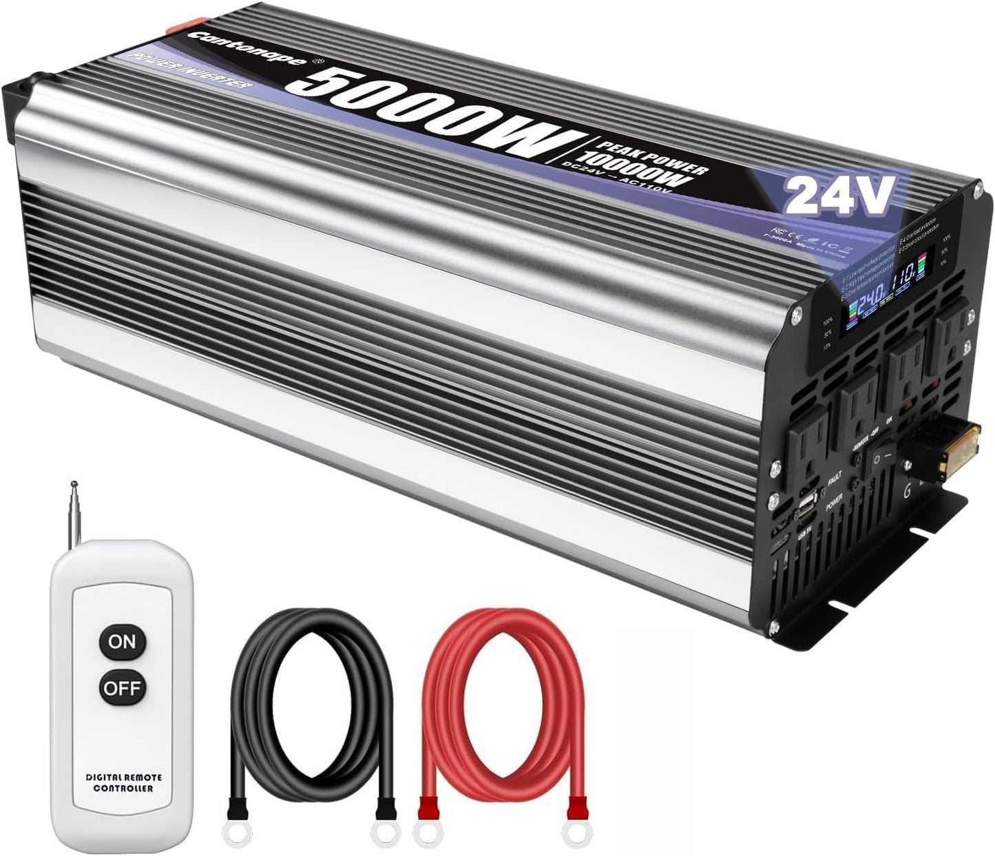 5000W Power Inverter 24V to 110V/120V DC to AC with LCD Display, Remote Controller and 4 x AC Outlets Car Adapter for Car Truck Boat RV Off Grid Solar System