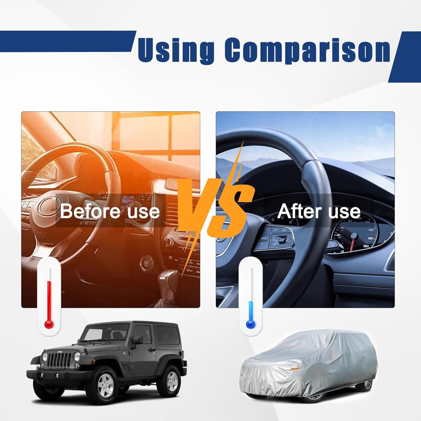 Kayme 6 Layers Car Cover Custom Fit for Jeep Wrangler 4 Dr/Unlimited 4 Door JK JL, Waterproof All Weather for Automobiles, Outdoor Full Cover Rain Sun UV Protection.Silver