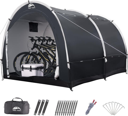 Happy Travel Bike Storage Tent Shed, Outdoor Waterproof Bicycle Covers Shelter with Window for 2/3/4/6/8 Bikes,Oversized Outside Portable Sheds for Lawn Mower,Garden Tools