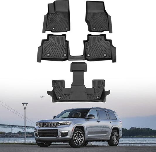Powerty Floor Mats for 2021-2025 Jeep Grand Cherokee L 6 Seats Accessories All Weather Floor Liner 3D TPE 3rd Row Floor Mat Heavy-Duty Floor Liners