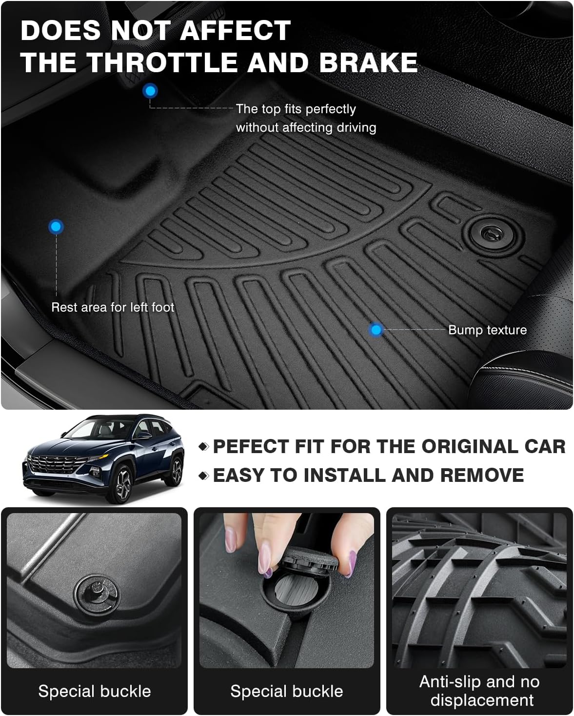 Powerty Floor Mats for 2022-2025 Hyundai Tucson(Non-Hybrid Models) Accessories All Weather Floor Liner 3D TPE 1st & 2nd Row Floor Mat Heavy-Duty Floor Liners(NOT for Hybrid)