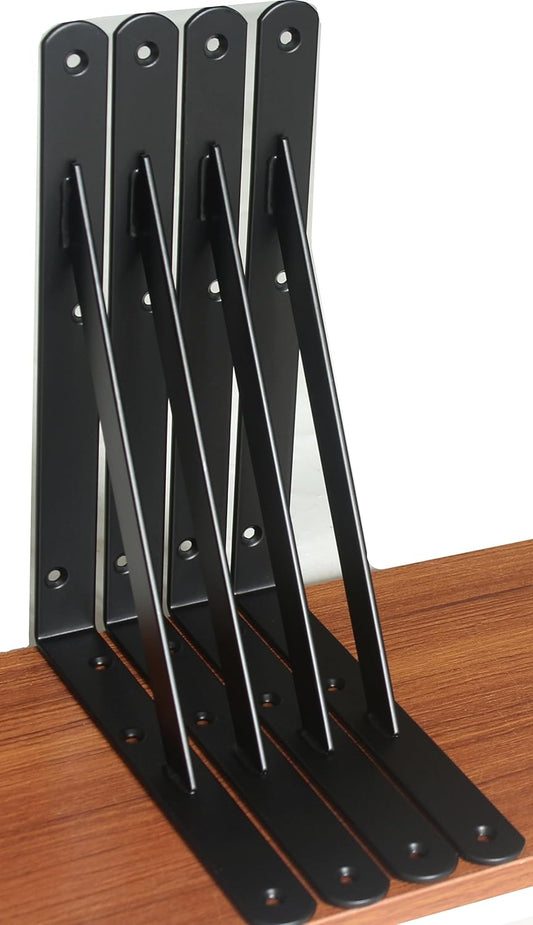 4 Pack L11 x H 8" Black Heavy Duty Shelf Brackets with Screws Metal Shelf Brackets Shelf Support Angle Brackets for Shelves L Brackets Heavy Duty Floating Shelf