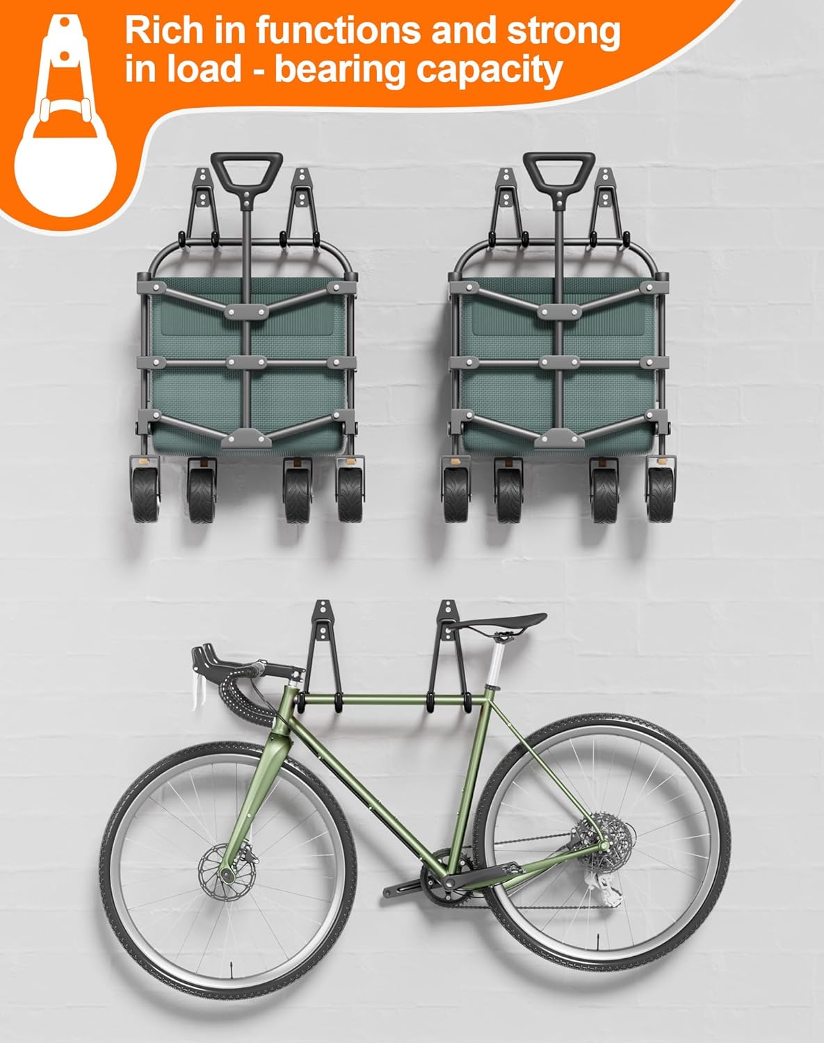 QcoQce 16 Pack Heavy Duty Garage Hooks with Extension Cord Straps, Wall Mount Hooks, Garage Organization and Tool Hangers for Bike, Ladder, Ropes and Garden Tools