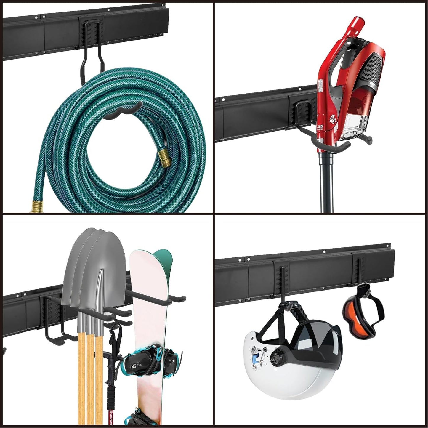 Sinoer Heavy Duty Steel Garage Wall Mount Garden Tool Organizer with 9 Adjustable Metal Hooks and 2 Straps, for Garden Tools, Chairs, Brooms, Mops, Rakes, Shovel