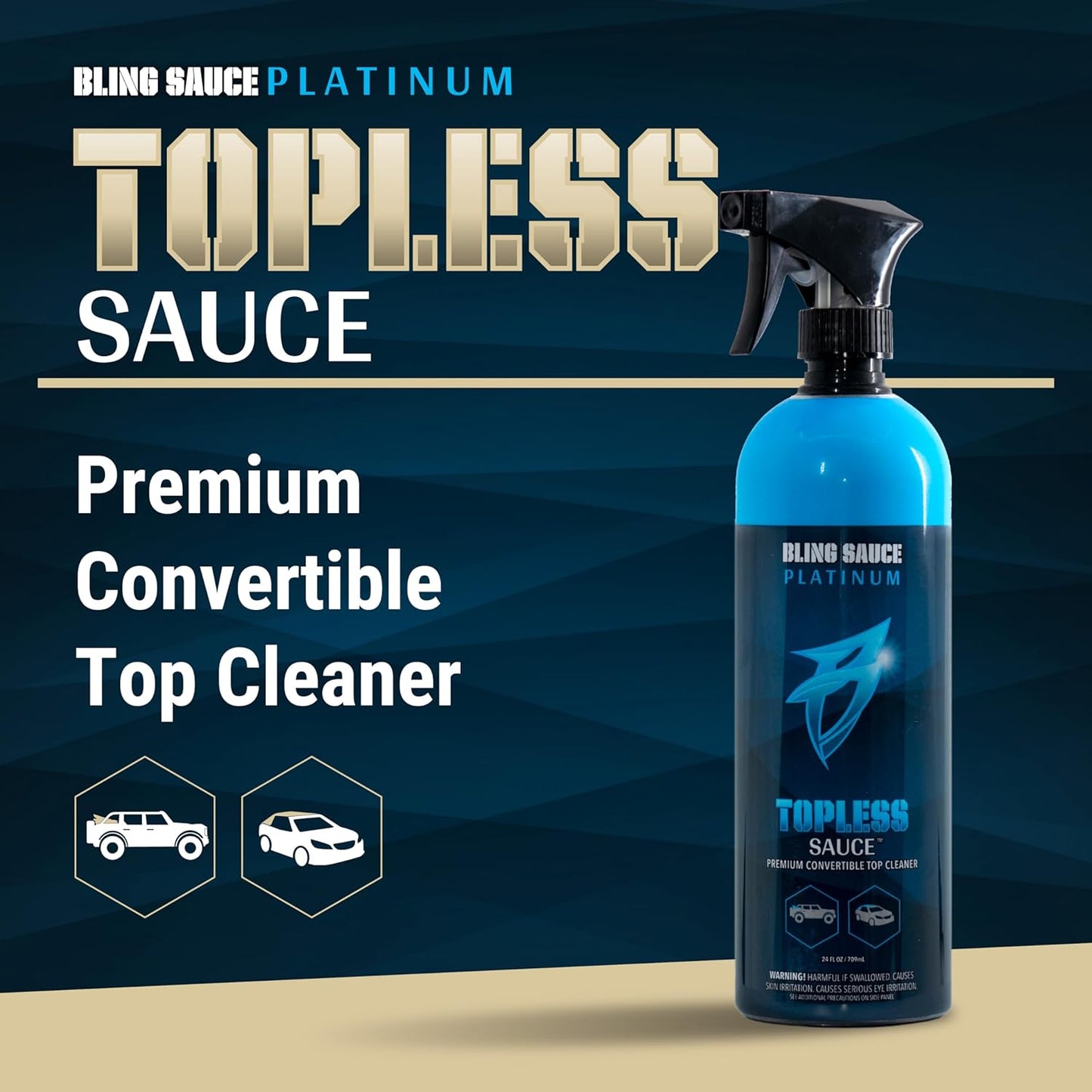 Bling Sauce Platinum: Topless Sauce, The BEST Convertible & Soft Top Cleaner for Cars, Trucks, 4x4s, Jeeps, Broncos. Designed for any Vinyl or Fabric Top. Spray On, Brush, Hose Off. 24oz