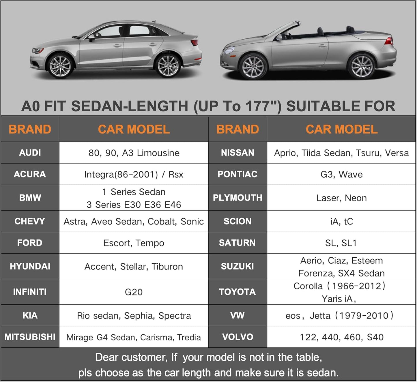 Kayme Car Cover Waterproof All Weather, Full Exterior Cover Outdoor Sun Protection with Zipper, Universal Fit for BMW E46 E36 E30, VW EOS, Nissan 350Z 370Z Versa, Hyundai Accent,etc (Up to 177 inch)