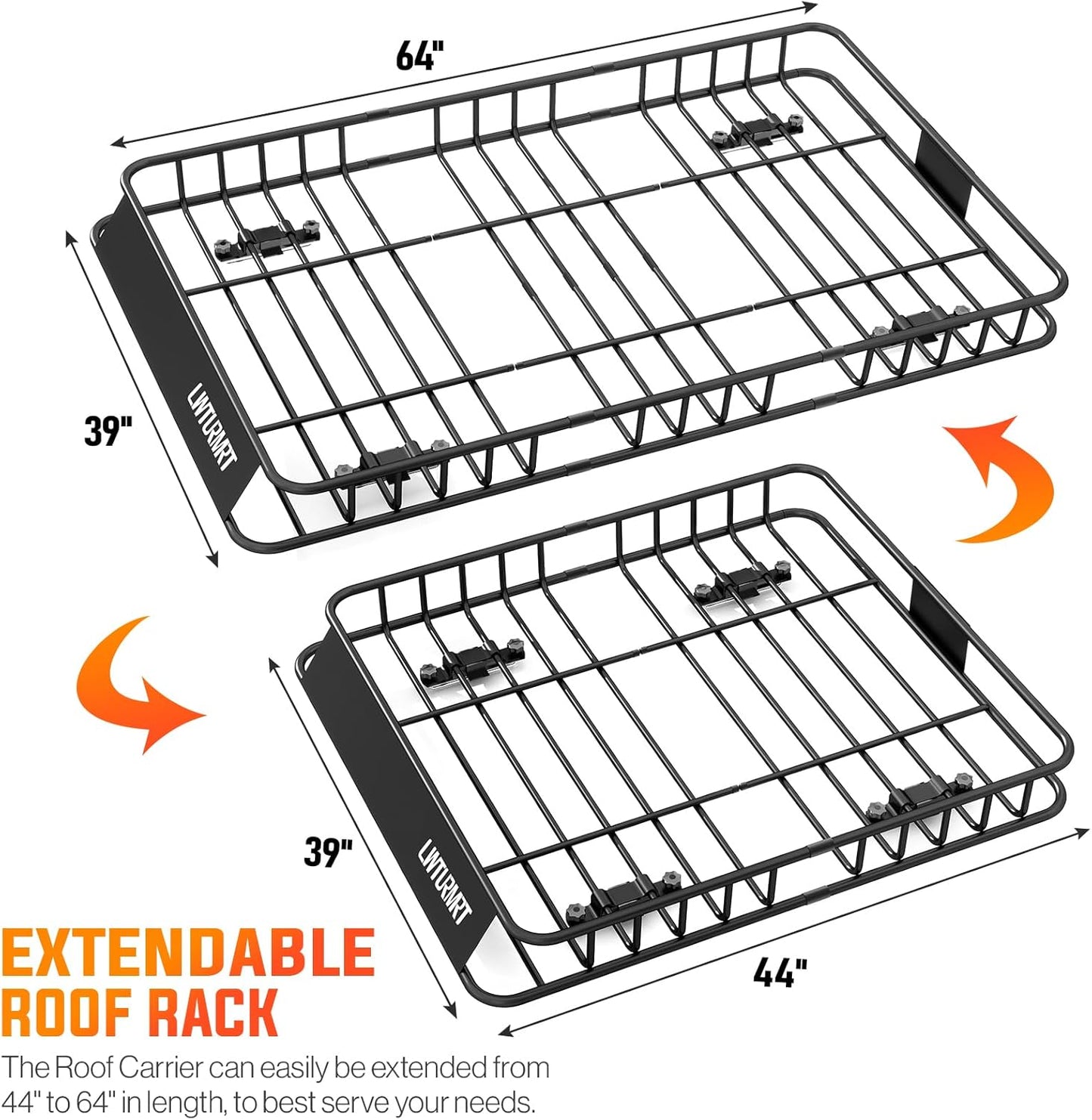 64 x 39 Inch Universal 300LB Heavy Duty Roof Rack Cargo with Cargo Net, Car Top Luggage Holder Carrier Basket for SUV,Truck or RV Camping Storage Steel Construction
