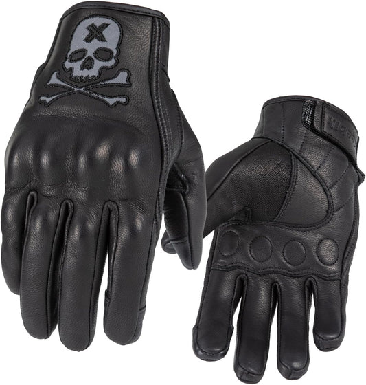 Goatskin Leather Motorcycle Motorbike Powersports Racing Gloves Reflective Skull Touchscreen for Men and Women Model