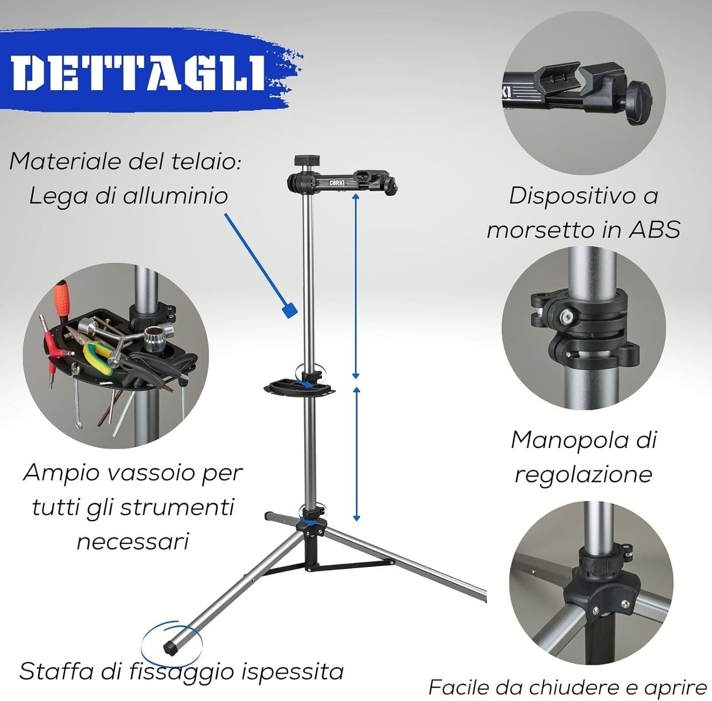 corki Cycles Bicycle Repair Stand Maintenance Work Stand - Max 38Kg or 83.8 lbs Home Portable Bike Mechanics Workstand
