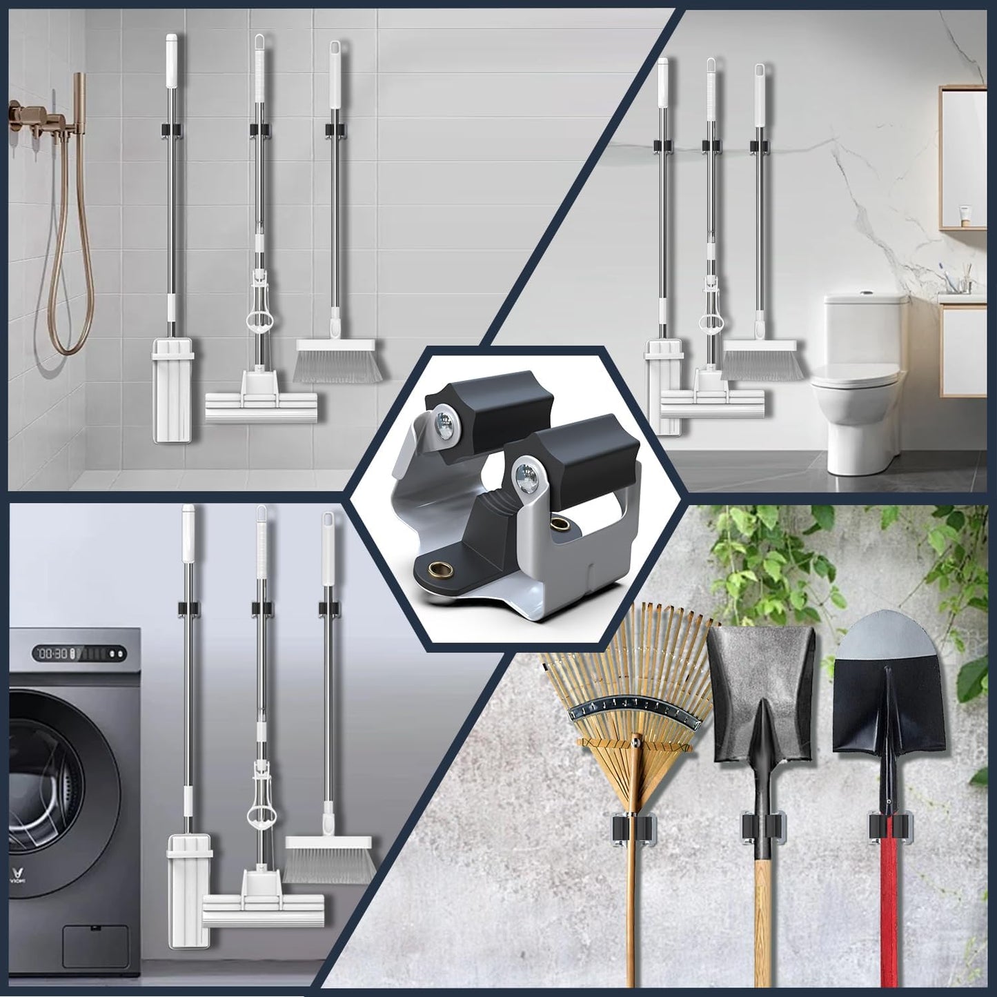 3-H Mop and Broom Holder Big Size Hanging 1 KG Extra,45 Pack Broom Hanger Wall Mount for Hanging and Organizing Shove Rake Yard Tools in Shed Kitchen Laundry Room Bathroom Garden(Black)