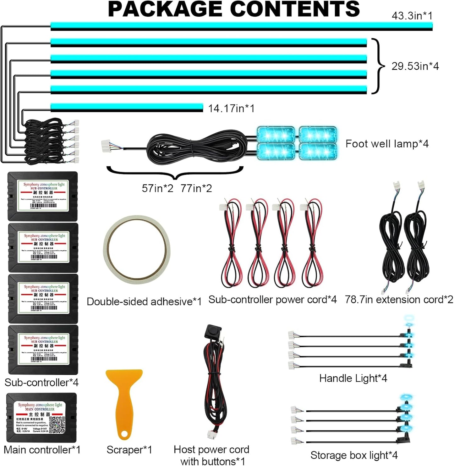 Acrylic Interior Car Lights, AMKI Car LED Strip Light with APP Sub Control, Car Accessories Fiber Optic Car Ambient Lighting Kit with RGB 22 in 1 and 175 inches 593 LEDs 213 DIY and Music Modes DV 12V