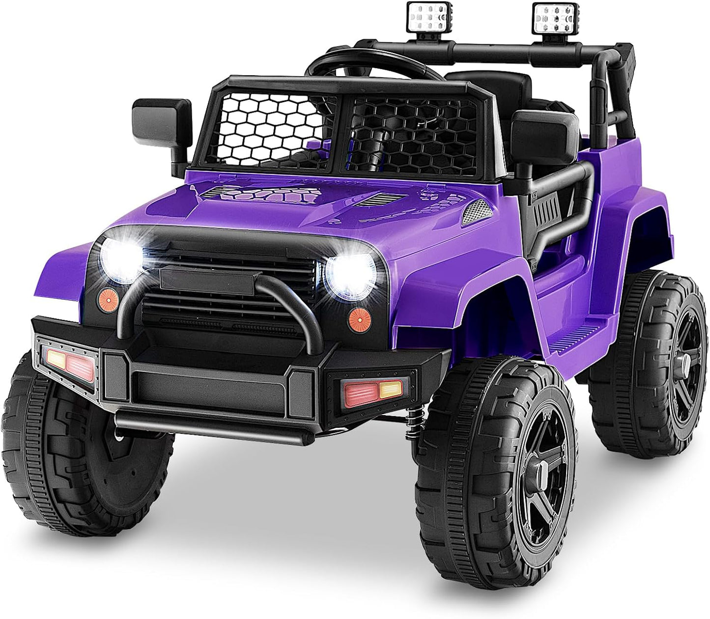 Costzon Ride on Car, 12V Battery Powered Truck Vehicle with Remote Control, Spring Suspension, Headlights, Music, Horn, MP3, USB & Aux Port, Gift for Boys Girls, Electric Car for Kids (Purple)