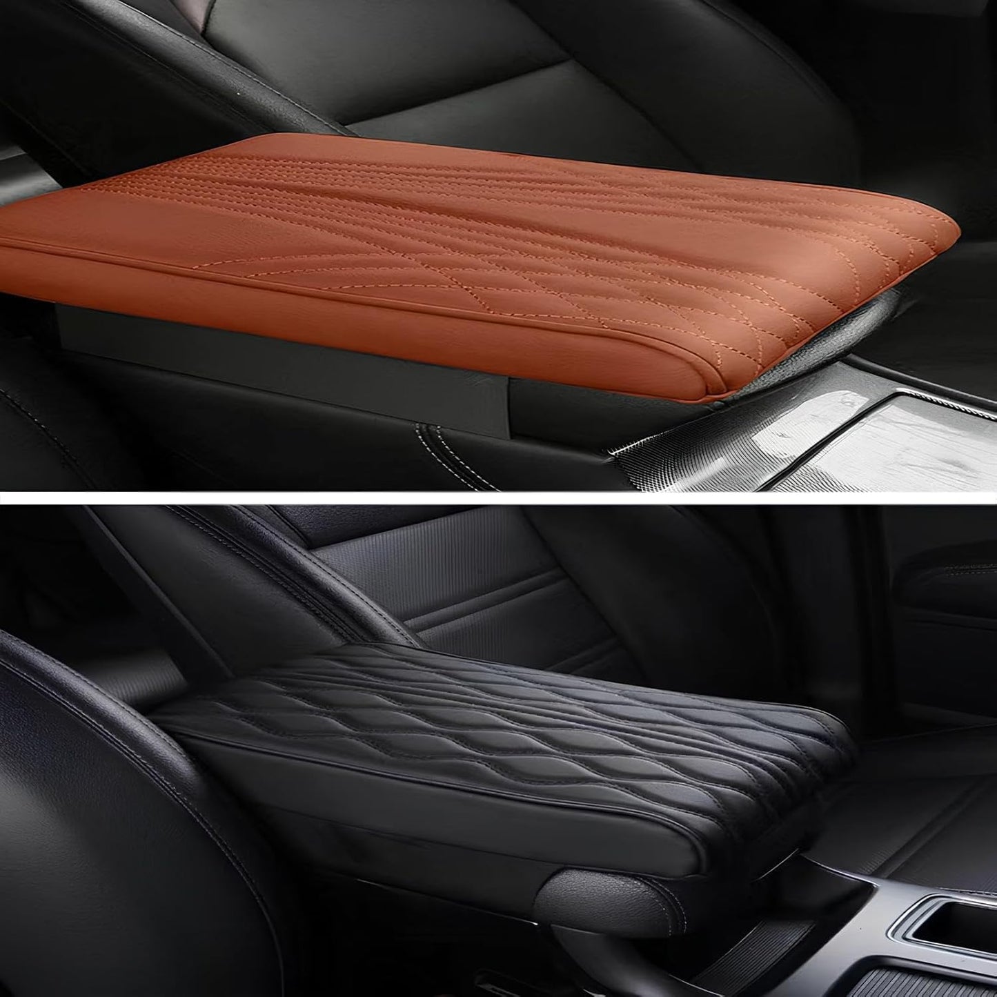 Leather Car Armrest Box Mat - 2023 New Waterproof Car Center Console Cover Mat, Universal Armrest Mat, Leather Car Armrest Cover for SUV/Truck/Vehicle (A-Black)