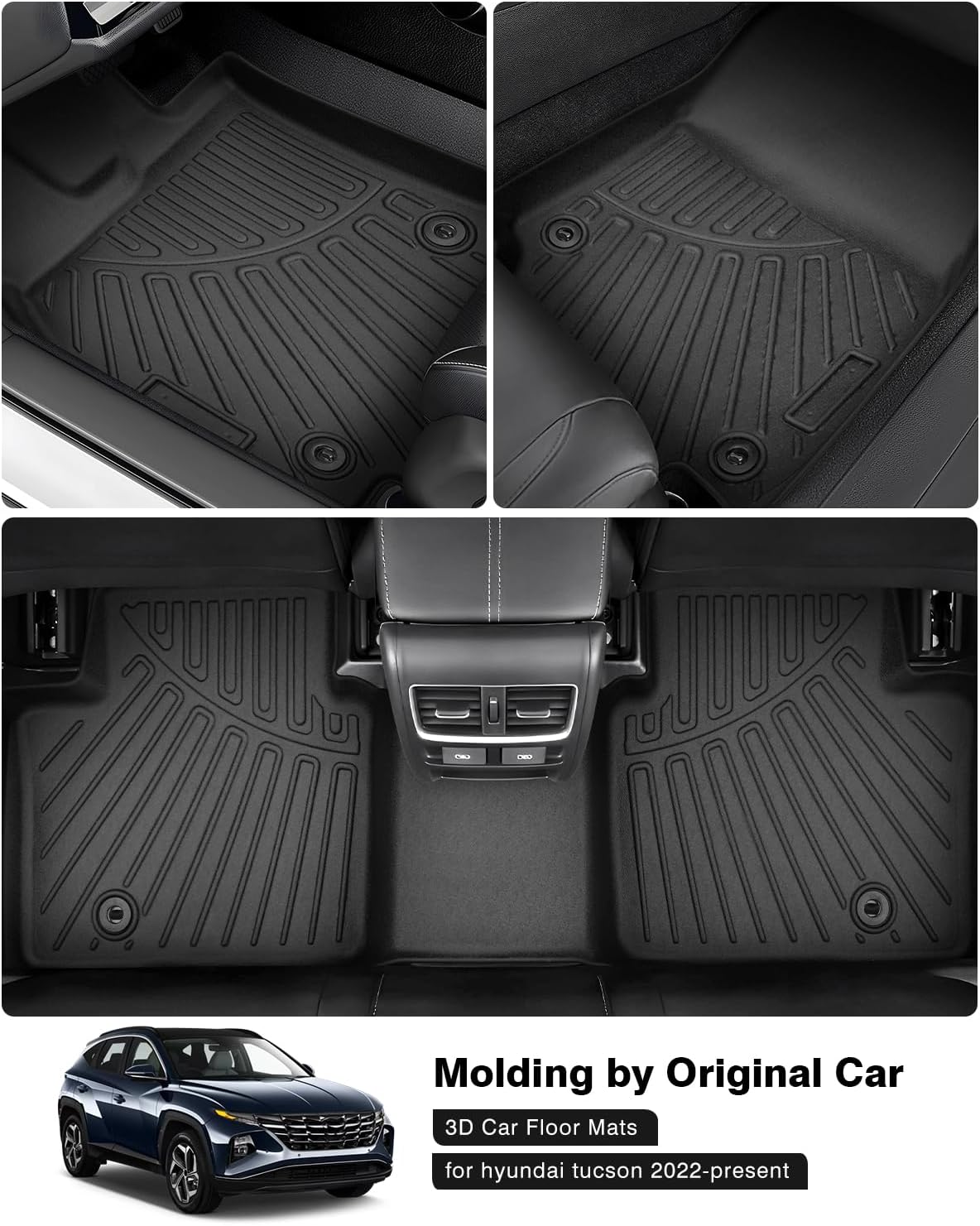Powerty Floor Mats for 2022-2025 Hyundai Tucson(Non-Hybrid Models) Accessories All Weather Floor Liner 3D TPE 1st & 2nd Row Floor Mat Heavy-Duty Floor Liners(NOT for Hybrid)