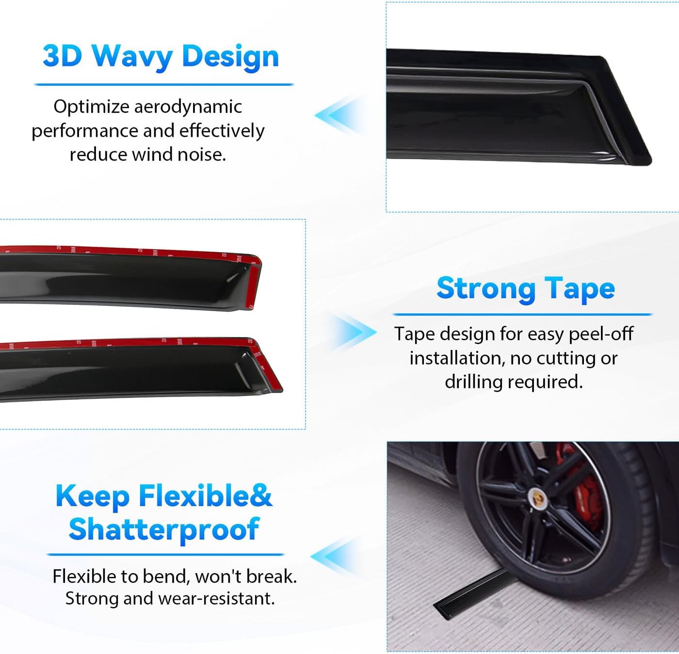 4pcs Window Visors Compatible with 2020-2025 Ford Escape Front+Rear Smoke Tint Sun/Rain Guard Outside Mount Tape-On Vent 2021 2022 2023 2024