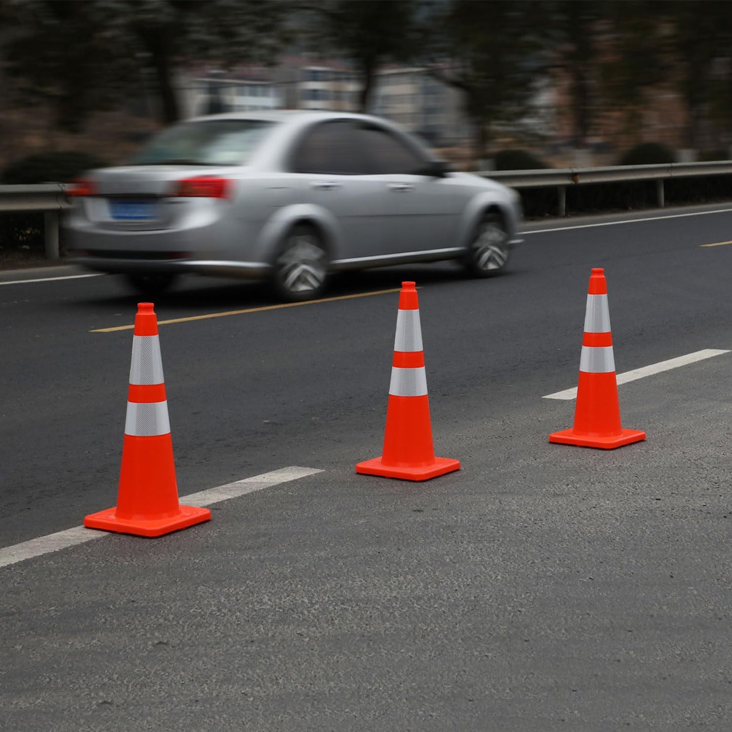 Overall Fluorescent Orange Red Integrated Traffic Cones, Road Cones for Garage Parking, Sport & Driving Training, Road Safety, Construction Events (28" Cones-8Pack)