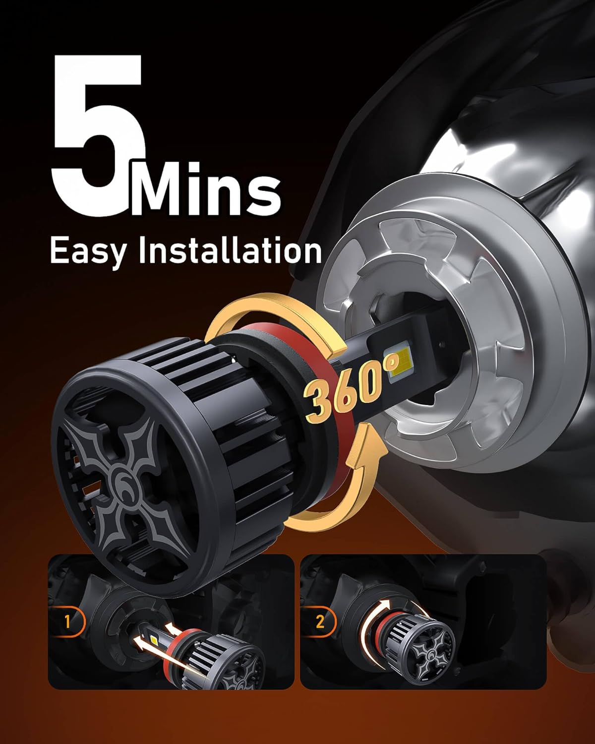 Hikari 2025 50000LM H11/H8/H9 9005/HB3 LED Combo Kit, High Lumens LED, 6000k Cool White, IP68 Waterproof,Foglight, Pack of 4