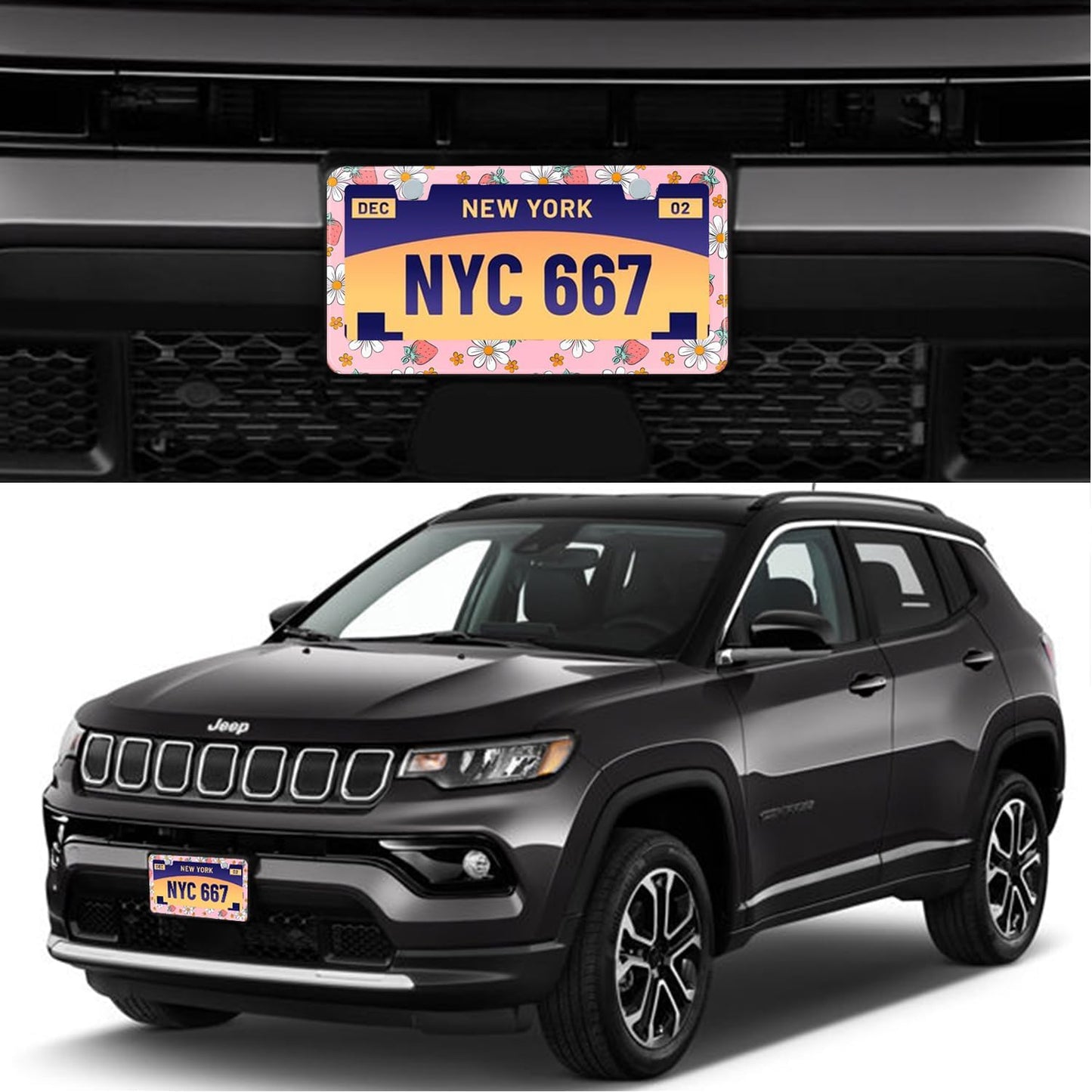 Pink Strawberry Floral License Plate Frame Stainless Steel License Plate Frames Holder Covers Rust-Proof Auto Parts Decoration with Screws License Plate Holder for Car Accessories 12x6 Inch