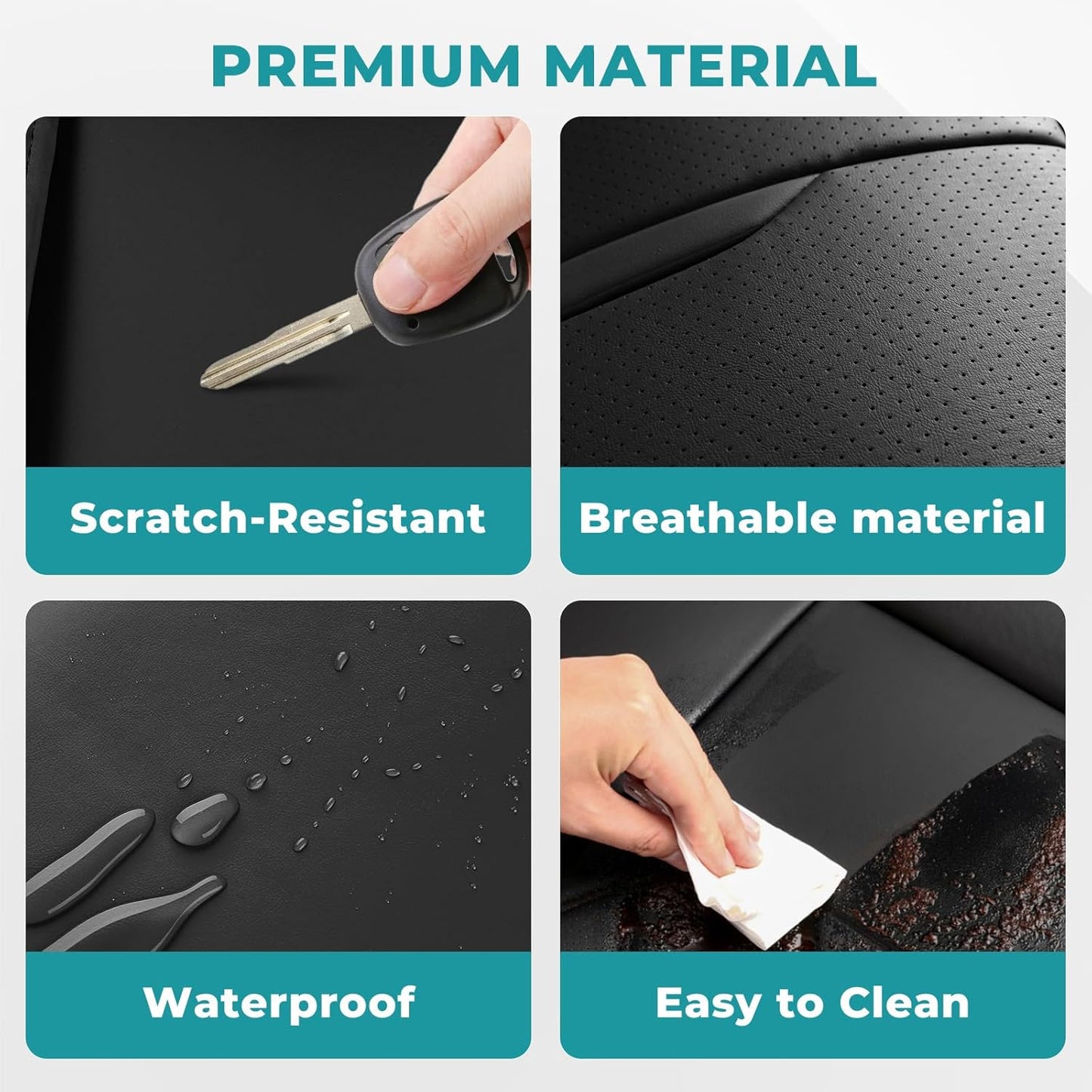 Car Seat Covers Full Set - Universal Seat Covers for Cars SUV Truck – Faux Leather Automotive Seat Covers, Breathable & Waterproof Front and Rear Seat Protectors, Fit for Most Cars-Black