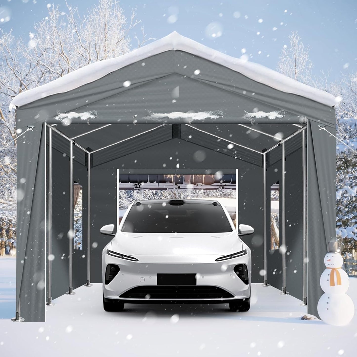VINGLI 12x20 Carport Canopy Portable Garage with Roll-up Windows & Removable Sidewalls, Car Canopy Heavy Duty Car Tent for SUV, Boats, RVs, Trucks (with Sidewalls)