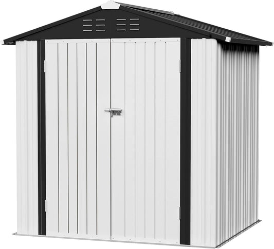 JUMMICO Metal Outdoor Storage Shed 6 x 4 FT Metal Shed with Lockable Door,Waterproof Garden Tool Shed Storage House for Backyard Patio Lawn,White