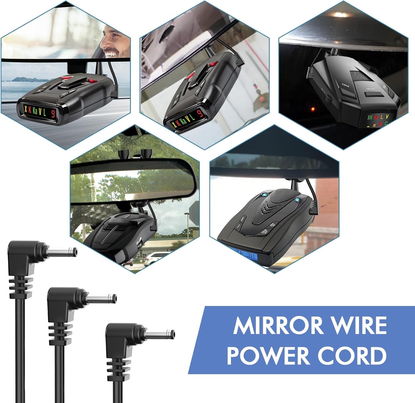 Radar Detector Hardwire Power Cord, Rearview Mirror Plug Cable, with Inline Fuse Holder,Suitable for Uniden Escort Beltronics Valentine One Cobra Whistler Radar Detector,3-Piece Set,17.7'' (DC3.5)