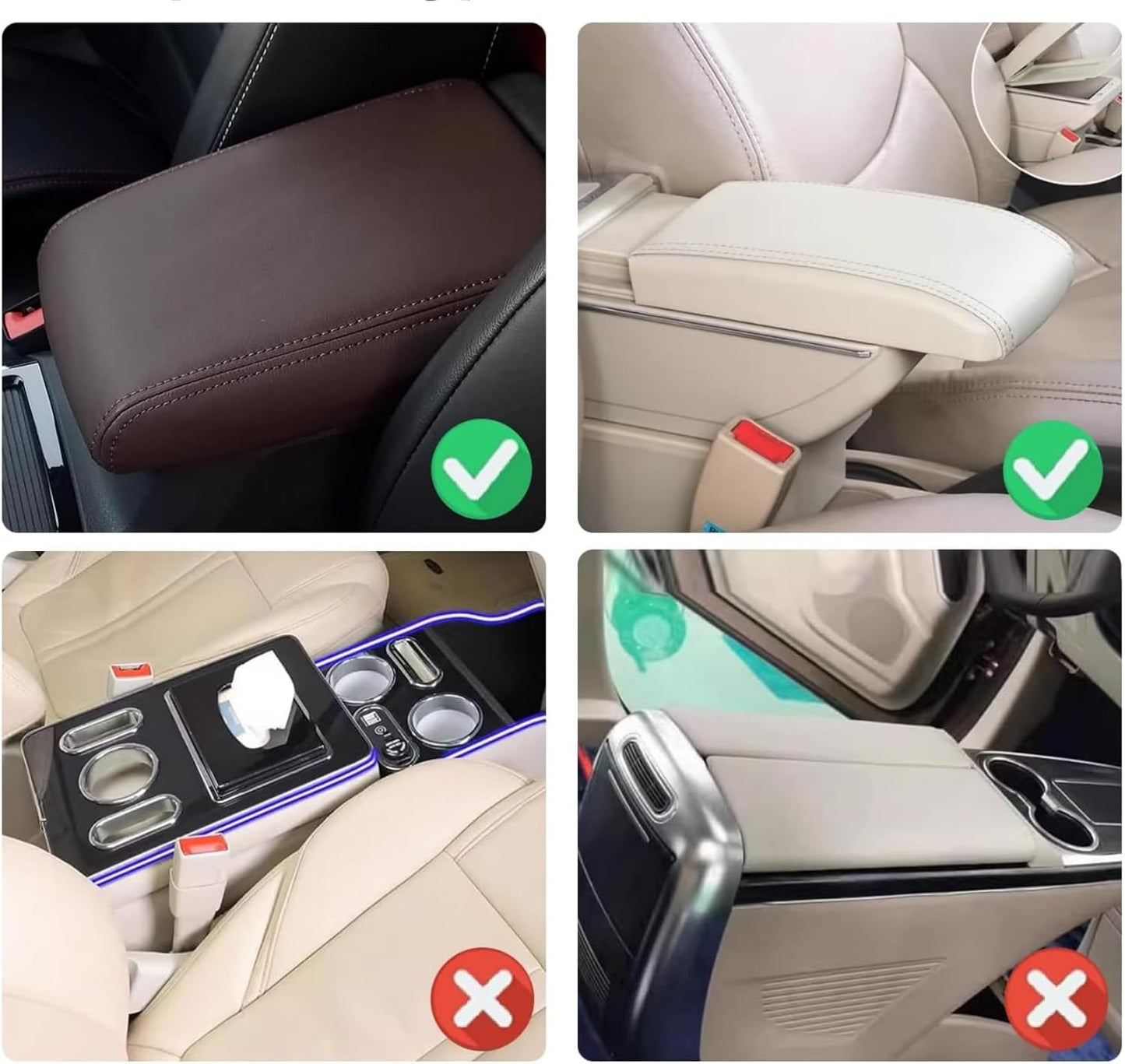 Arm Rest Cover for Car with 2 Storage Bags, Central Console Cover Armrest Pad, Suede Leather, Auto Interior Accessories for Most Vehicles, All-Season Comfort, Red