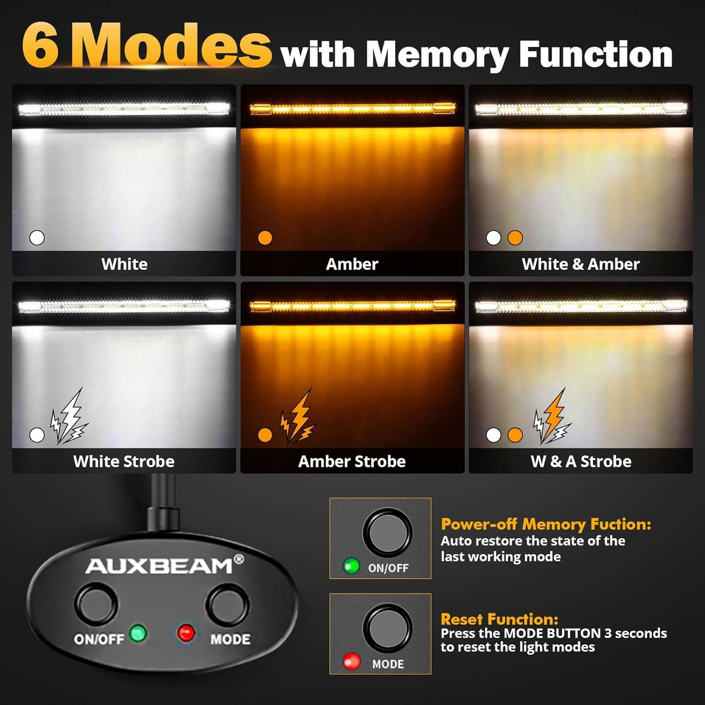 Auxbeam LED Led Light Bar 42 Inch 240W Straight Spot Flood Combo Led Off Road Lights, Amber White Strobe Offroad Fog Light Memory Function Yellow Driving Work Lights for Truck with DT Wiring Hardness